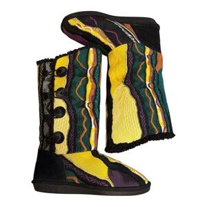 COOGI Vintage Australia 3-D Sweater Knit Button Boots Colorful Fleece Lined Sz 9